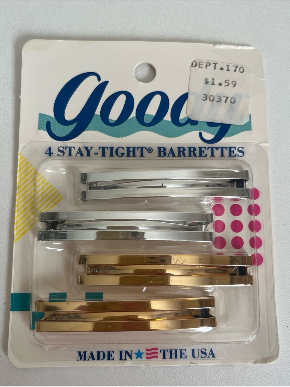 Vintage Goody Stay Tight Hair Barrettes Silver & Gold Toned 4 Pack